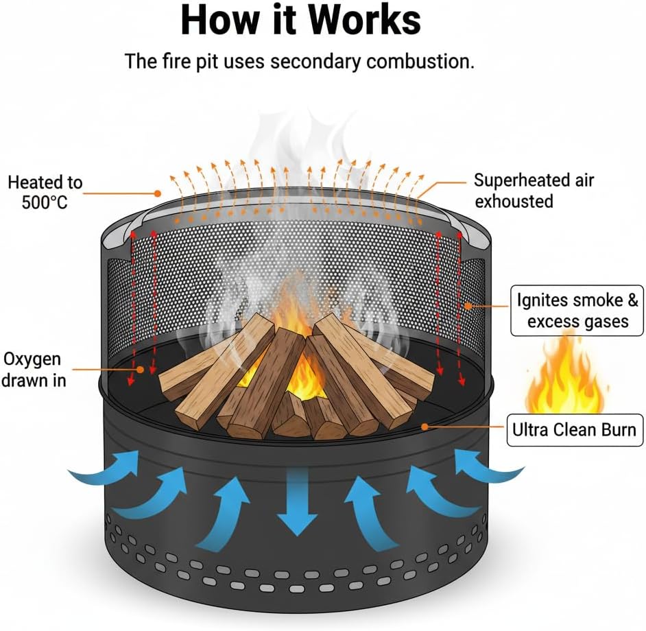 Smokeless Firepit Bonfire 20', Outside Wood Burning Metal Stove Stainless Steel Fire Pit with Carry Bag, Portable Camping Propane Patio Backyard, Easy Setup & Cleaning (Black)