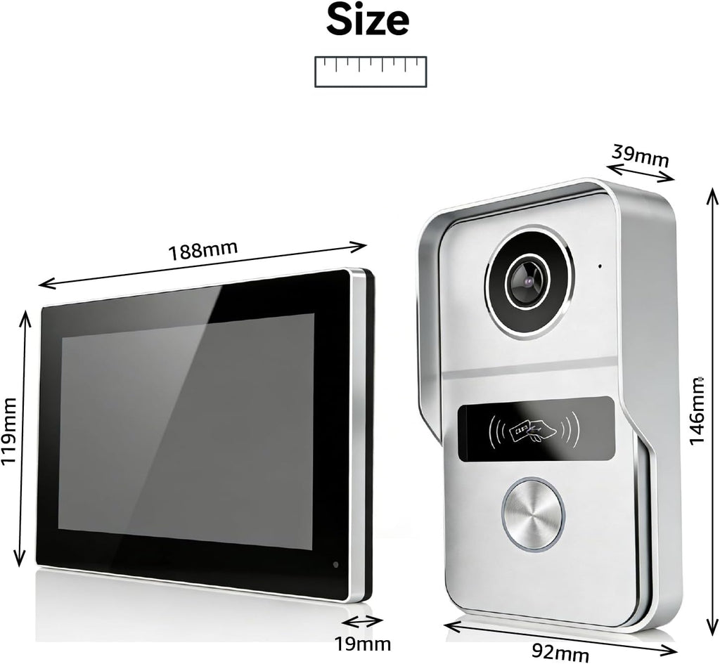2 Wired Video Intercom System, 7 Inches Video Doorbell Camera with Monitor, Wired Video Door Phone HD Camera Kits Support tuya, Two Way Talk, Video Recording, Remote Unlock for Smart Home