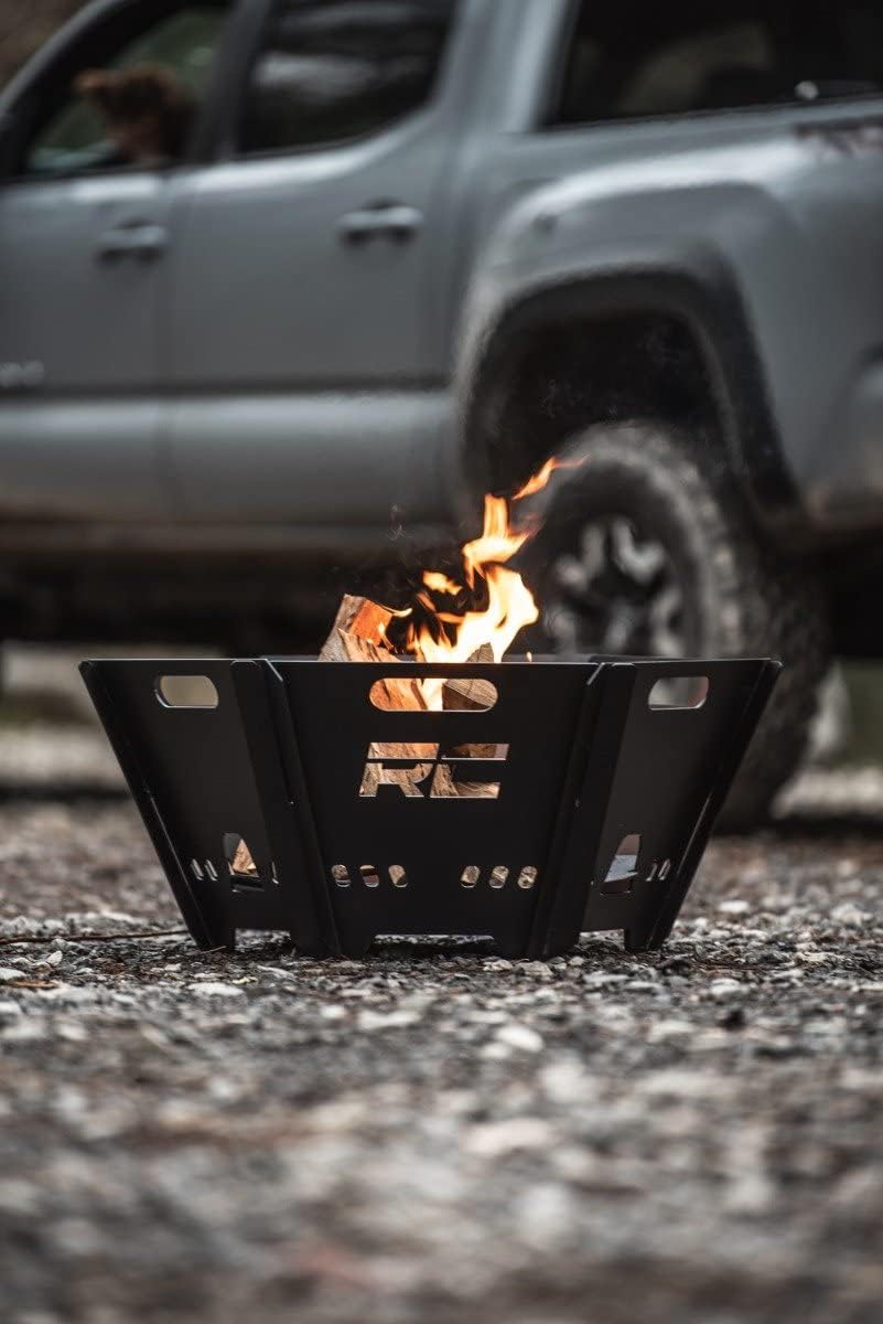 Rough Country Portable Fire Pit for Camping with Carry Bag - Heavy-Duty Steel, Quick Tool-Free Setup, Outdoor Collapsible Fire Pit for Overland, Tailgating & Backyard Use