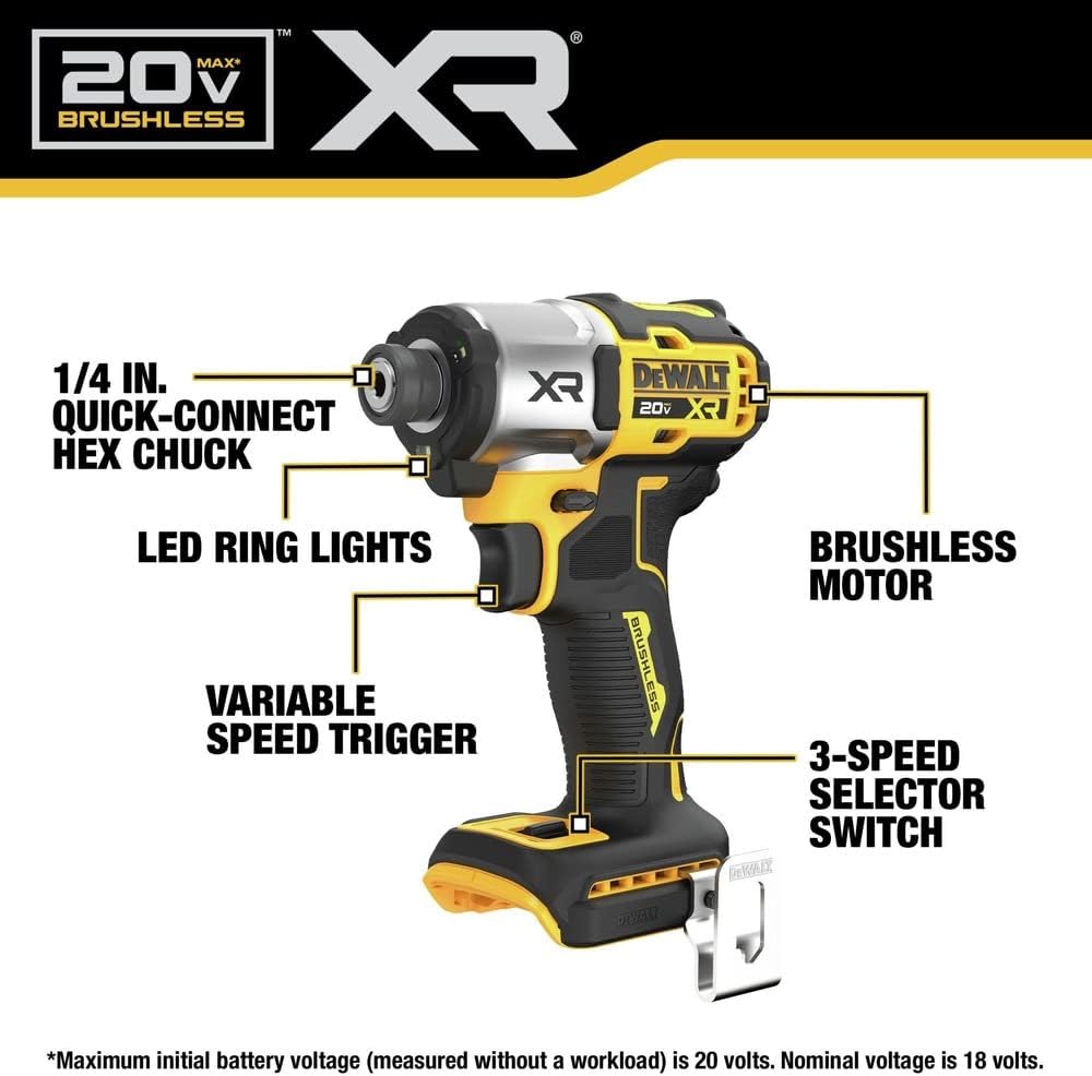 DEWALT 20V MAX Impact Driver, Cordless, 3-Speed, 2 Batteries and Charger Included (DCF845P2)
