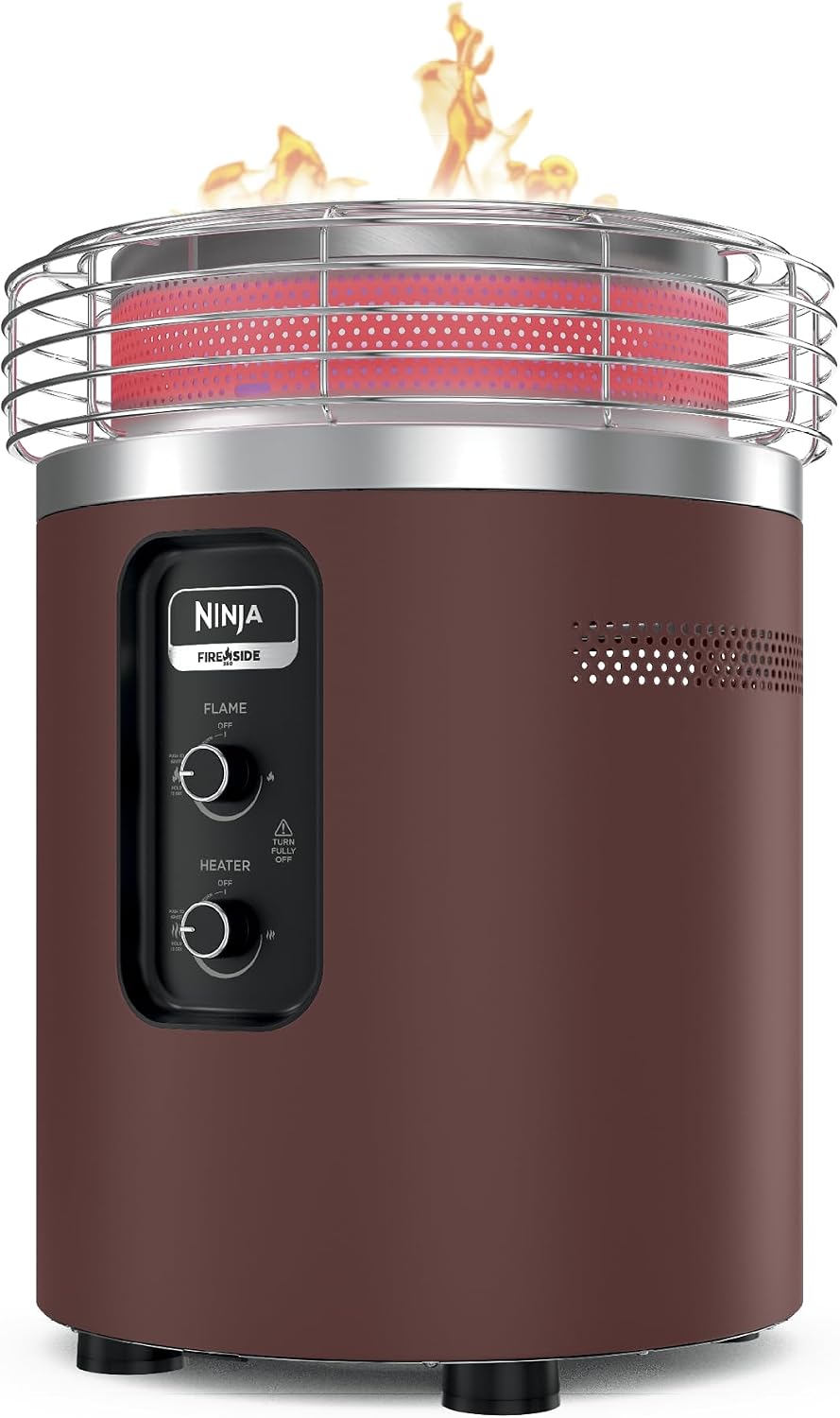 Ninja Fireside360 Outdoor Heater & Fire Pit | 3 Modes: Flame & Heat | Portable for Patio, Deck, Camping, Easy Control Smokeless Flame | Push to Start Ignition | Brown | OF101BR1