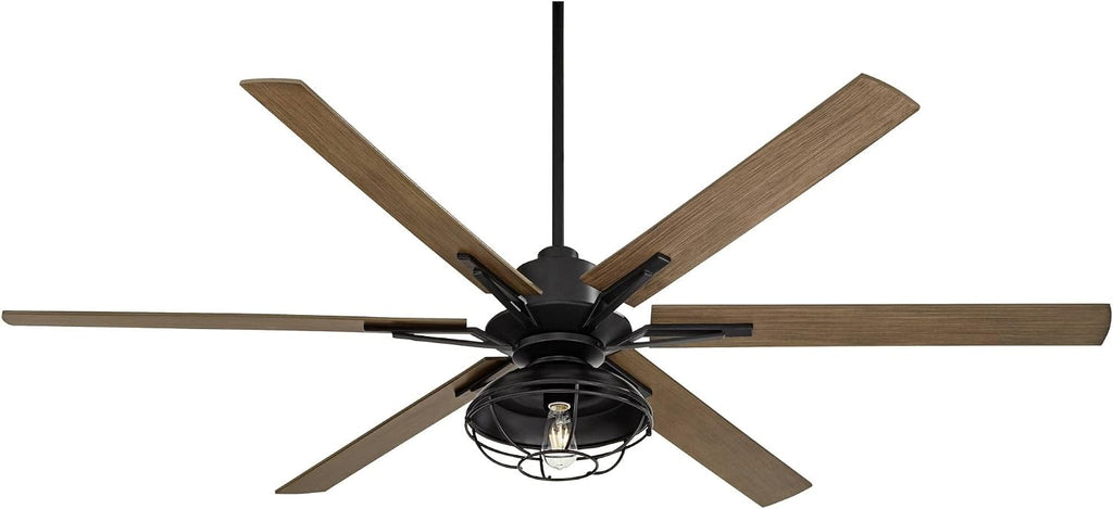 Casa Vieja 72' Expedition Modern Industrial Rustic Outdoor Ceiling Fan with LED Light Remote Control Matte Black Oak Wood Cage Damp Rated for Patio Exterior House Home Porch Gazebo Garage