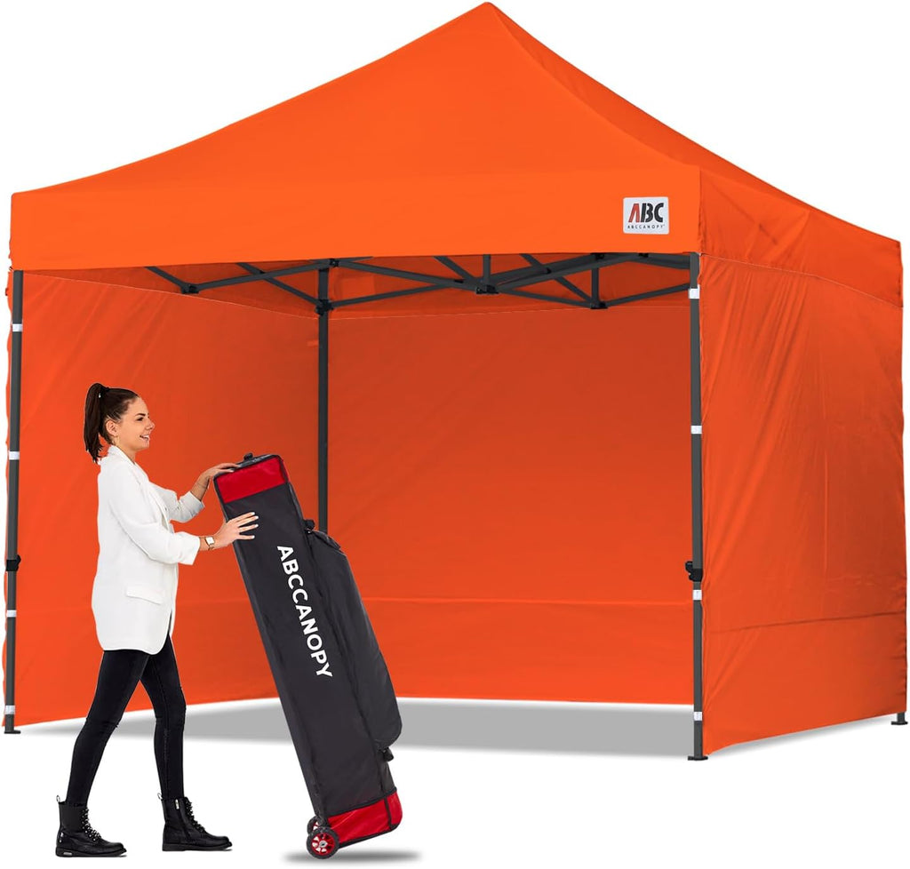 ABCCANOPY Heavy Duty Easy Pop up Canopy Tent with Sidewalls 10x10, Orange