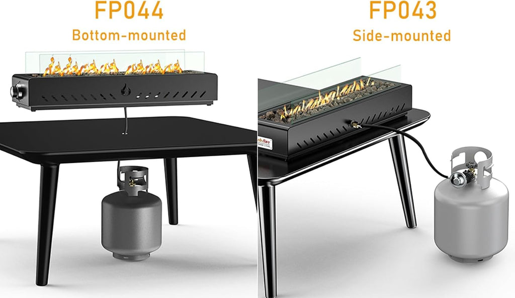 28' Tabletop Propane Gas Fire Pit Bottom-Mounted for Table with Umbrella Hole, Portable Smokeless Firepit with Glass Wind Guard for Outdoor Patio Backyard Porch Camping Tailgating RV, 40000BTU, FP044