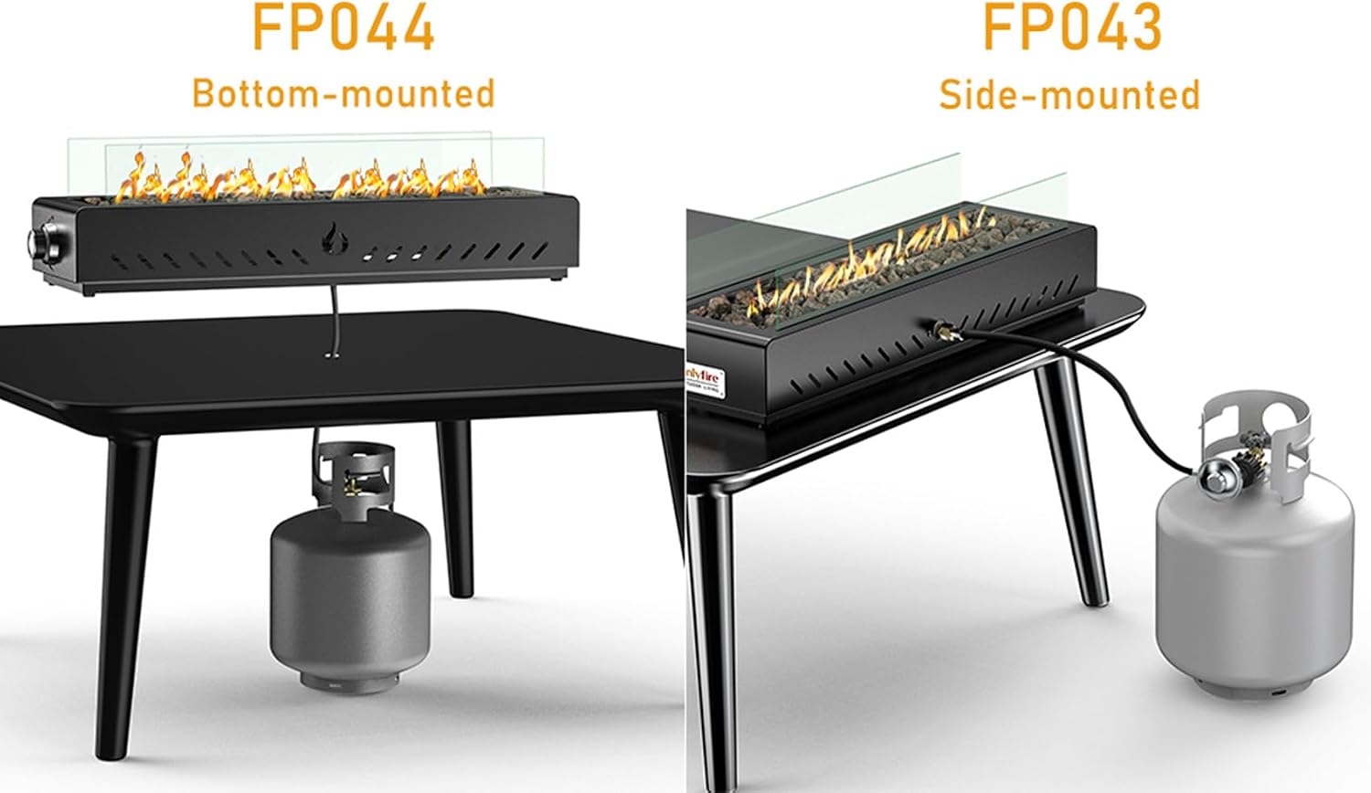 28' Tabletop Propane Gas Fire Pit Bottom-Mounted for Table with Umbrella Hole, Portable Smokeless Firepit with Glass Wind Guard for Outdoor Patio Backyard Porch Camping Tailgating RV, 40000BTU, FP044