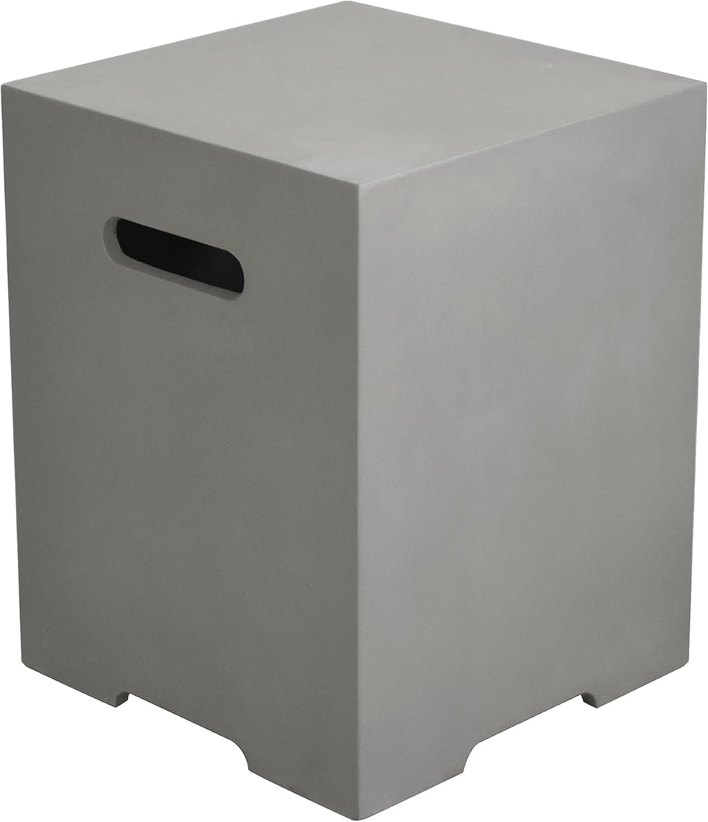 AMS Fireplace | Elementi Square-2 Smooth Light Gray 20 lbs Propane Tank Cover | Concrete GFRC Base | Dimensions: 15.7 x 15.7 x 20 inches | Perfectly Matches with Westport Fire Pit Table.