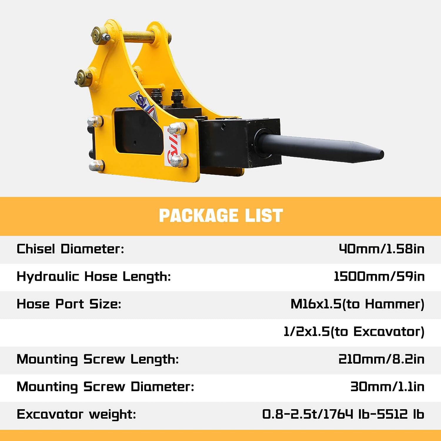 Hydraulic Breaker Hammer for 1 Ton Mini Excavator – Concrete Breaker Attachment with Nitrogen Toolbox, Drilling Tool for Small Diggers