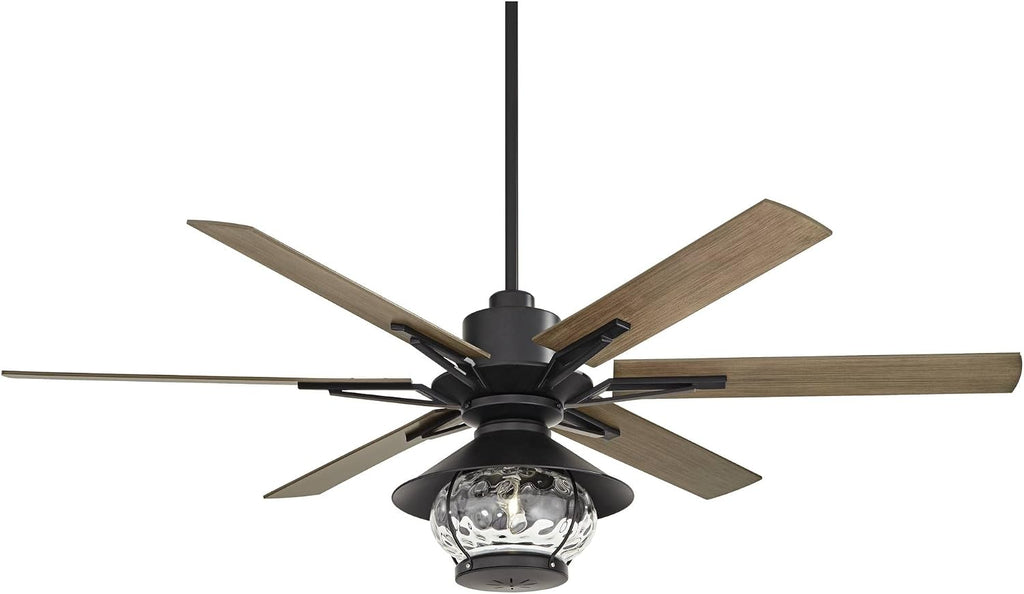 Casa Vieja 60' Expedition Modern Outdoor Ceiling Fan with LED Light Remote Control Matte Black Oak Wood Lantern Shade Damp Rated for Patio Exterior House Home Porch Gazebo Garage Barn