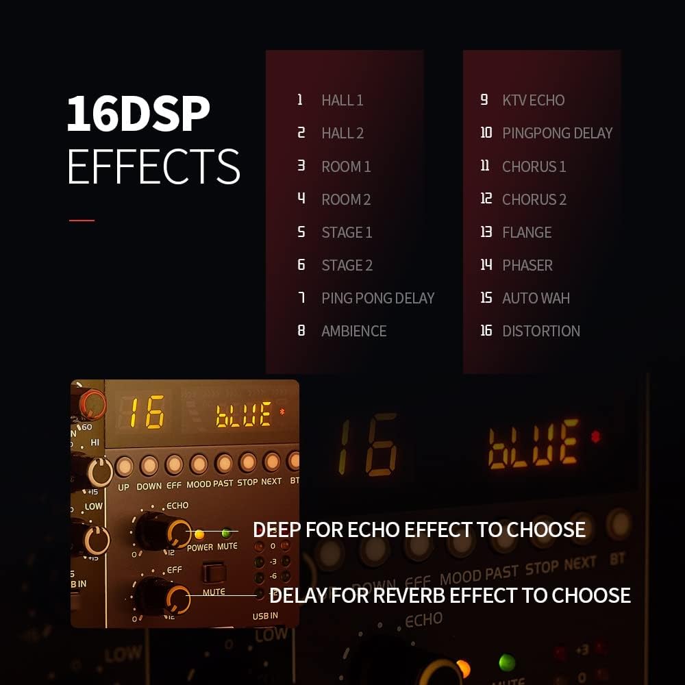 EFX6 6 Channels Audio Mixer 4 Mono 1 Stereo Sound Mixing Console 5V 16 DSP Effects USB Computer Play Recording