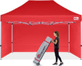 MASTERCANOPY Pop-up Canopy Tent Commercial Instant Canopies with 4 Removable Side Walls and Roller Bag, 4 SandBags (10x15, Red)