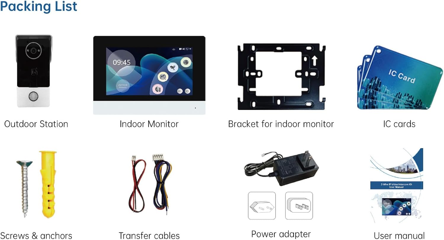 Smart Video Doorbell Intercom System with 7' Touch Screen Monitor, 2MP HD Camera with Night Vision, Two-Way Audio, RFID IC Card Access, Wi-Fi Tuya App Remote Unlock for Home Security