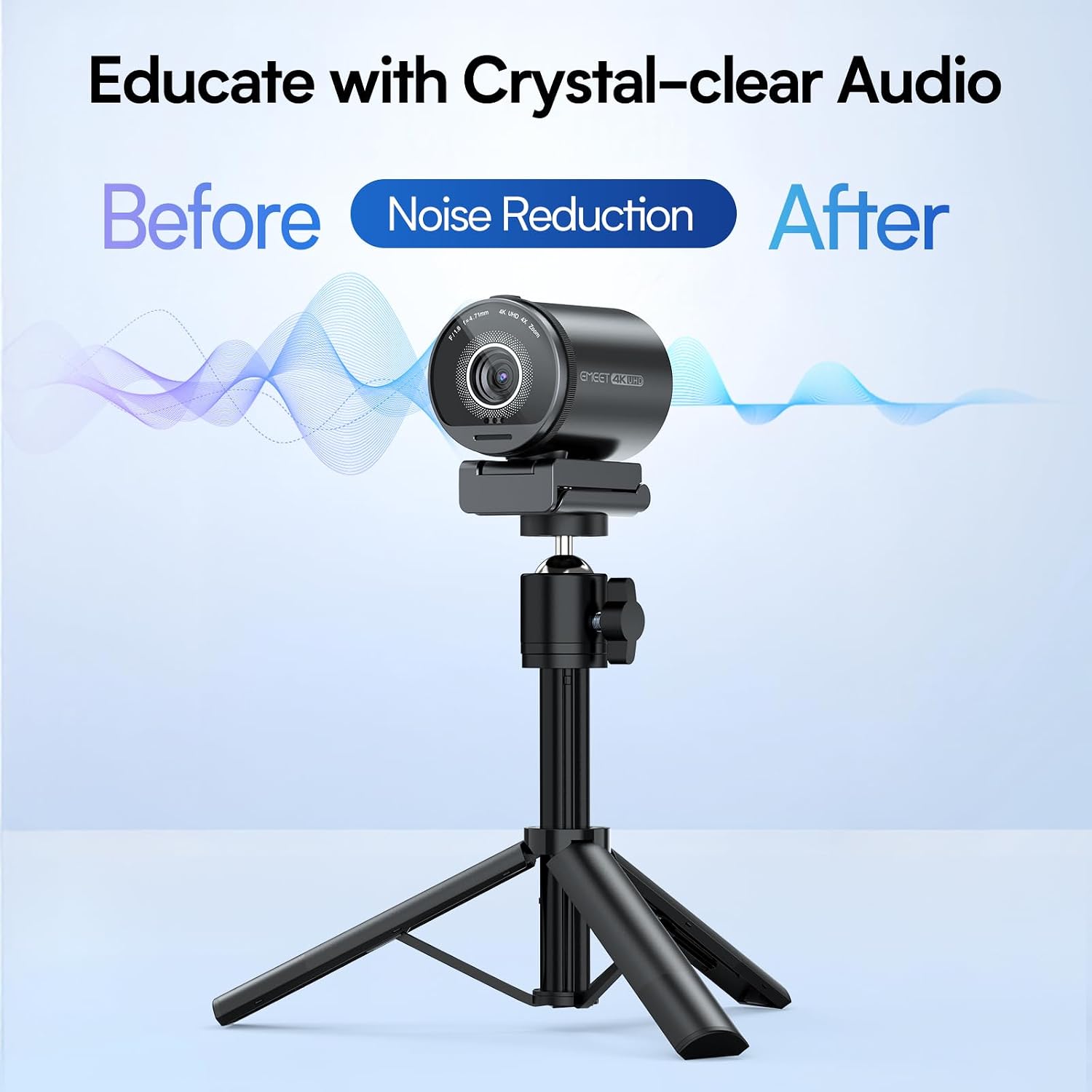 EMEET SmartCam S800-4K Webcam with Tripod for Streaming, Sony 1/2'' Sensor, Supports HDR, PDAF&TOF Dual-autofocus, 1080P@60FPS, Adjustable Heights with 360° Swivel Head, Perfect for Live Streaming