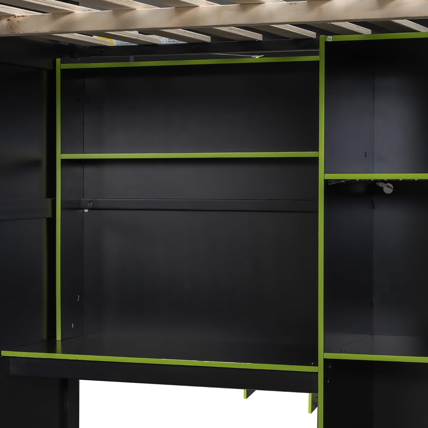 SOFTSEA Full Size Gaming Loft Bed with Desk, Bookshelves, Open Wardrobe & LED Lights for Bedroom, No Box Spring Needed, Green