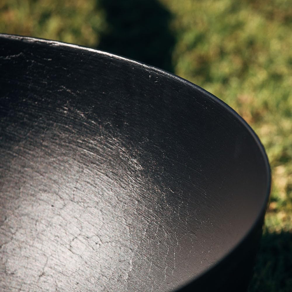 Ash & Ember 29' Hemisphere Fire Pit, Wood Burning Outdoor Fire Bowl, High-Temp Black Paint Over Cast Iron, Half-Sphere Outside Fireplace with Flanged Edge and Stable Base