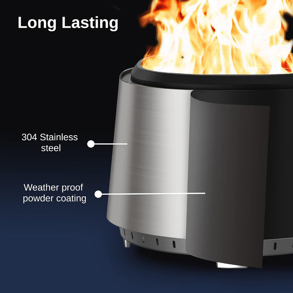 EAST OAK Camber Smokeless Fire Pit 17'', Stainless Steel Fire Pits for Outside Wood Burning Portable Small Fire Pit with Poker, Stand & Removable Ash Pan Bonfire Pit for Patio, Pitch Charcoal