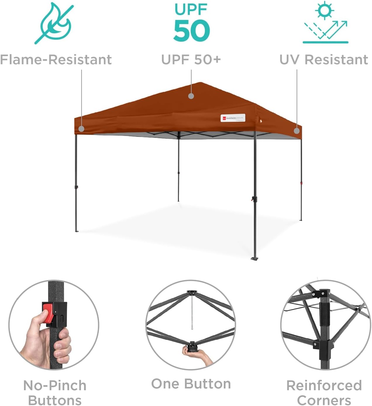 Best Choice Products 12x12ft Pop Up Canopy Tent, Outdoor Shade, 1 Person 1 Minute Set Up, Carry Case, 4 Weight Bags - Rust