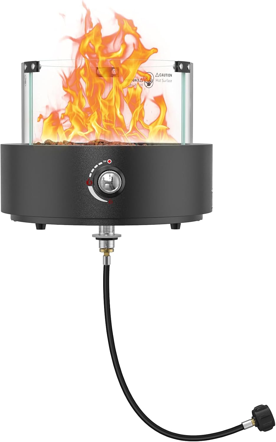 Portable Propane Gas Fire Pit Bottom-Mounted for Table with Umbrella Hole, Tabletop Smokeless Firepit with Wind Guard for Patio Camping RV Tailgating, 23000BTU, Round FP039
