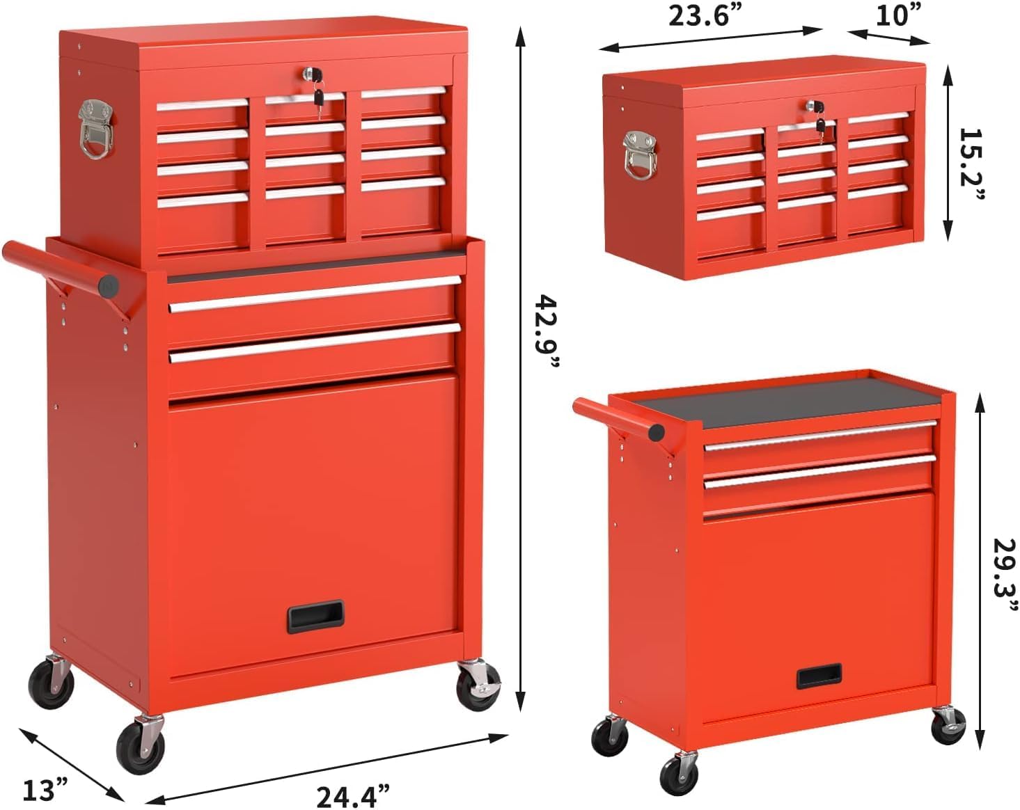8-Drawer High Capacity Rolling Tool Box with Wheels,Rolling Tool Chest with Drawer,Tool Box on 4 Wheels with Lock, Tool Storage Cabinet Removable Portable Box for Garage Warehouse (Red)