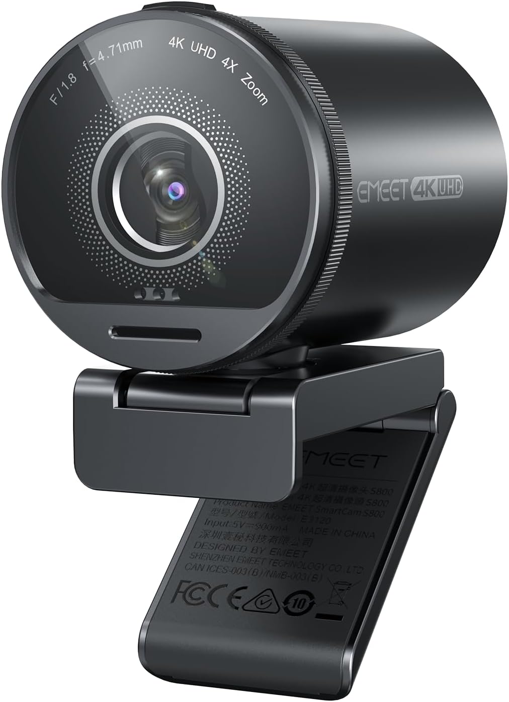 EMEET SmartCam S800 4K Webcam for Streaming, 1/2'' Sensor, Supports HDR, PDAF&TOF Dual-autofocus, 1080P@60fps, 2 Noise-Cancelling Mics, 40°-73° FOV, Perfect for Live Streaming & Online Meetings