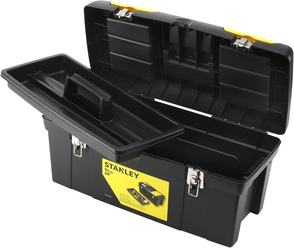 STANLEY Toolbox with Metal Latch, 2 Lid Organisers Portable Tote Tray for Tools and Small Parts, 24 Inch, 1-92-067