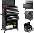 8-Drawer Rolling Tool Box, Lockable Rolling Tool Chest with Wheels and Drawers, 2 in 1 Large Capacity Storage Tool Cabinet for Warehouse, Garage, Tool Room and Repair Shop (Black)