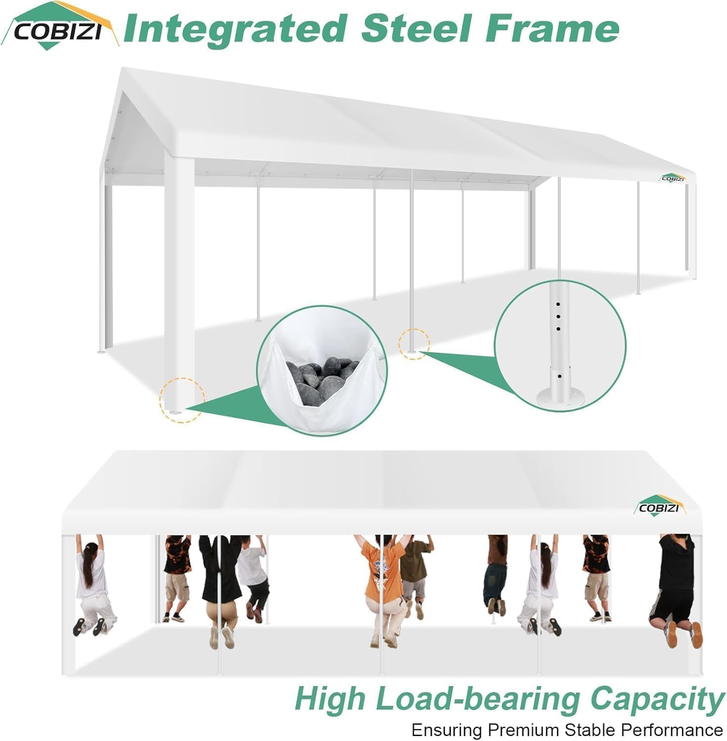 COBIZI 10x30FT Party Tent Heavy Duty Event Shelter Outdoor Wedding Gazebo Canopy Tent for Parties Carport BBQ Commercial with Removable Sidewall Windows, Powder Coating (Better Than Galvanized),White