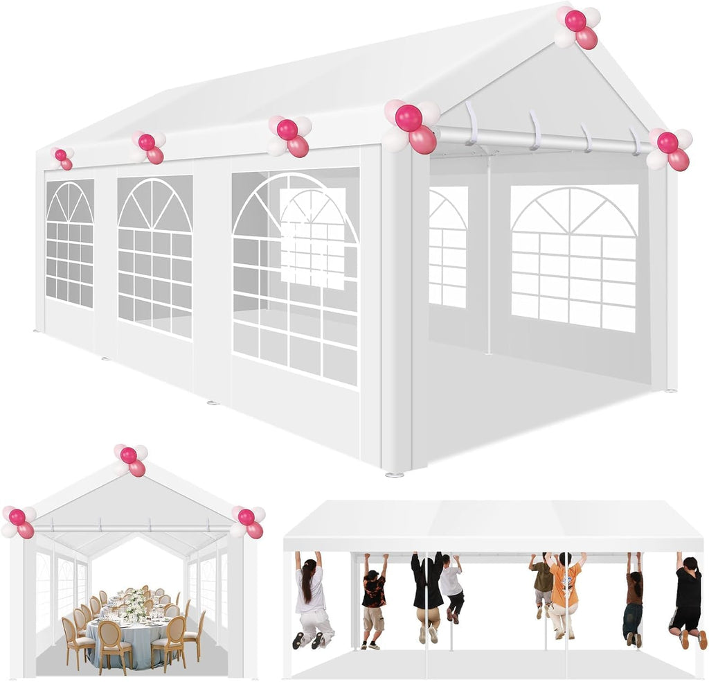 COBIZI 10x20 Party Tent Heavy Duty for Parties, Powder Coating (Better Than Galvanized), Large Outdoor Event Gazebo with Removable Sidewall & Built-in Sandbag, Waterproof for Church & Wedding, White