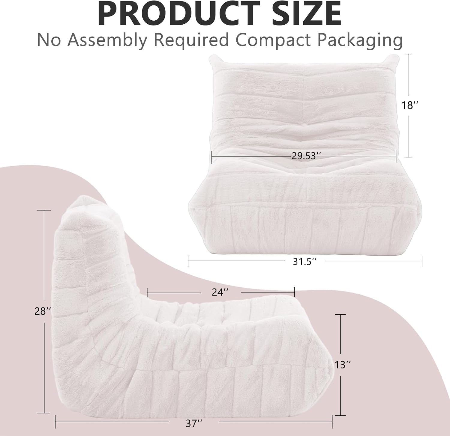 Bean Bag Chair for Adults, Giant Bean Bag Sofa Oversized Beanbag Chairs, Fireside Bean Bag Couch with High Density Sponge Filled Large Bean Bags Chair for Apartment Living Room Bedroom, Light Pink