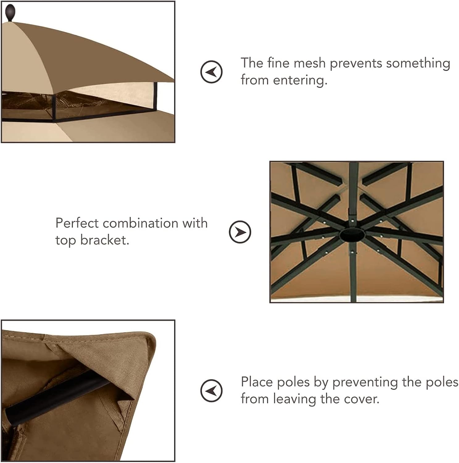 Hugline Outdoor Replacement Canopy Top Double Tier Gazebo Roof Cover for Lowe's Allen Roth 10x12 Gazebo #GF-12S004B-1 (Khaki) + Gazebo Universal Replacement Mosquito Netting – Hugline 10' x 10' Outdoo