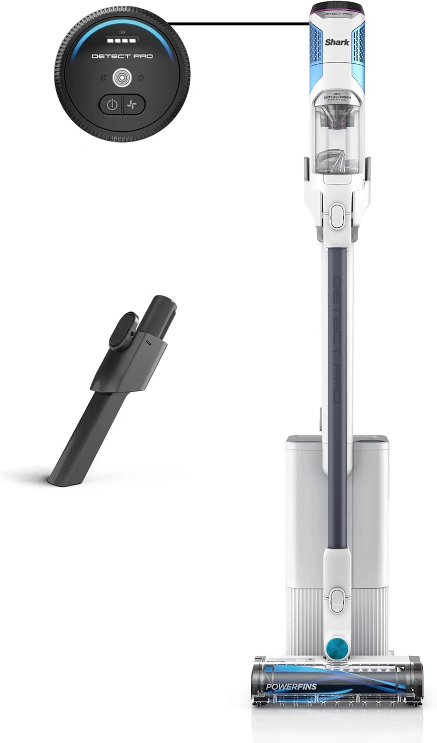 SHARK IW3525Q Detect Pro Auto-Empty System - Lightweight Cordless Stick Vacuum for Pet Hair with HEPA Filter, Odor Neutralizer, Portable Handheld, Charging Dock, Tools (Renewed) (White + Peacock)