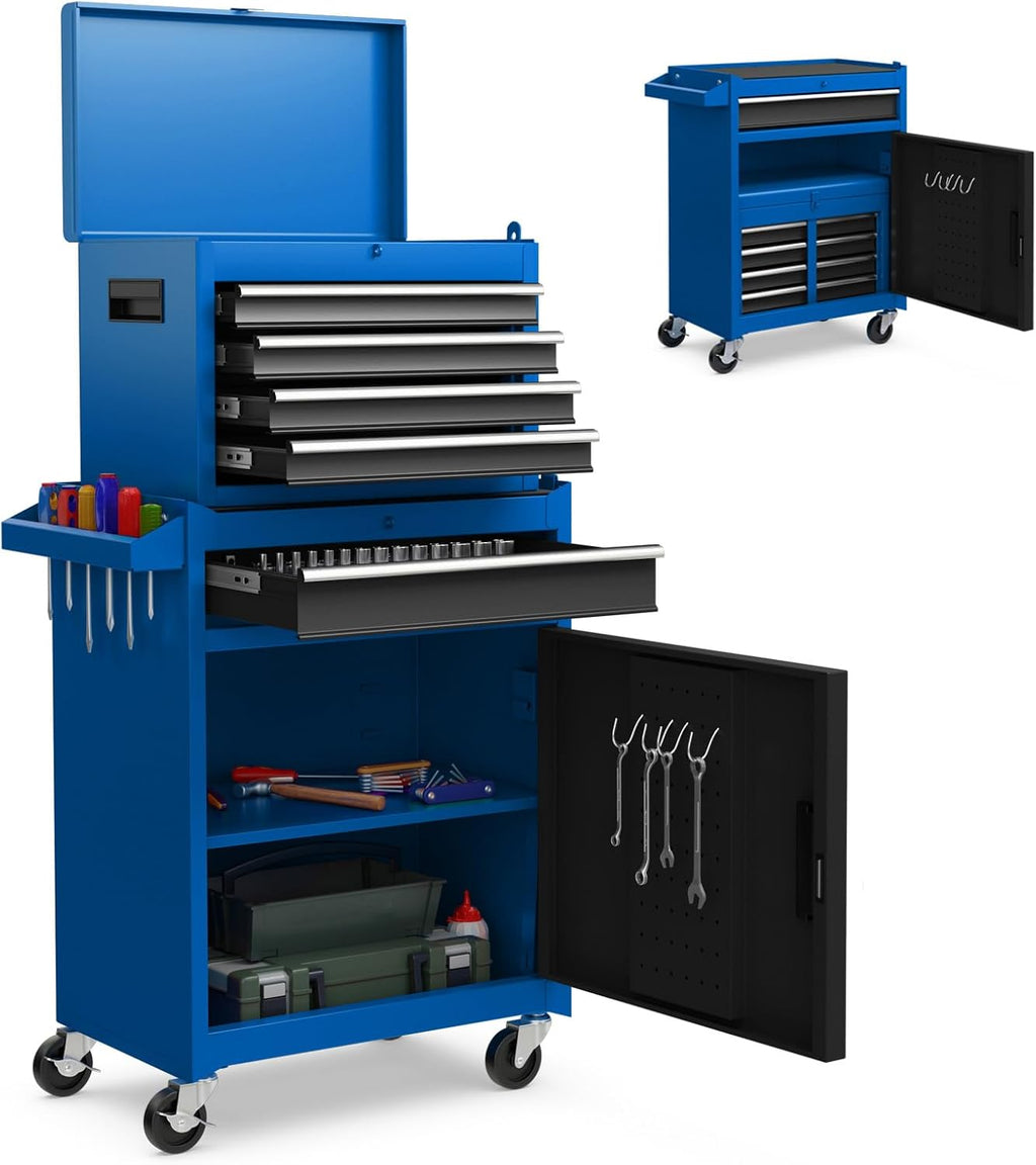 IRONMAX Rolling Tool Chest, 5-Drawer Lockable Tool Cabinet w/Adjustable Shelf & 4 Universal Wheels, 2 in 1 Detachable Tool Box Storage Organizer for Garage Workshop Repair Shop, Blue