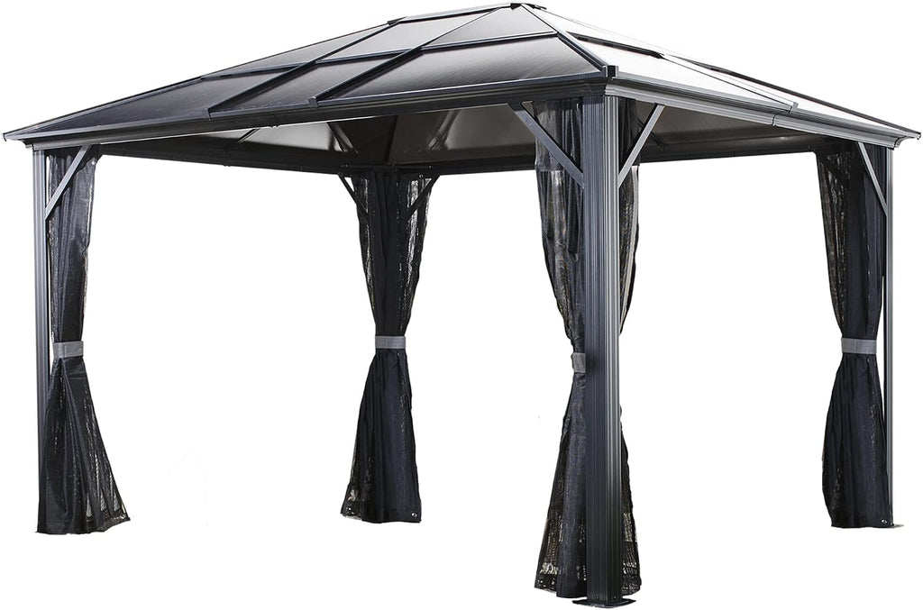 Sojag Meridien 10' x 12' Outdoor Hardtop Gazebo with Galvanized Steel Roof and Rust-Resistant Aluminum Frame, Charcoal