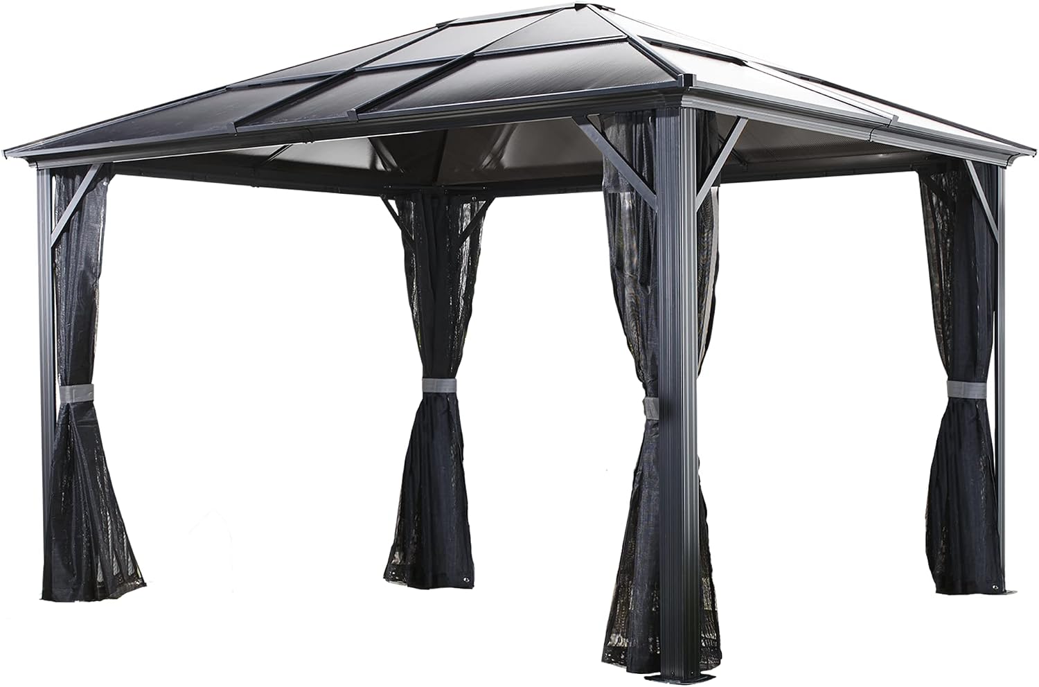 Sojag Meridien 10' x 12' Outdoor Hardtop Gazebo with Galvanized Steel Roof and Rust-Resistant Aluminum Frame, Charcoal