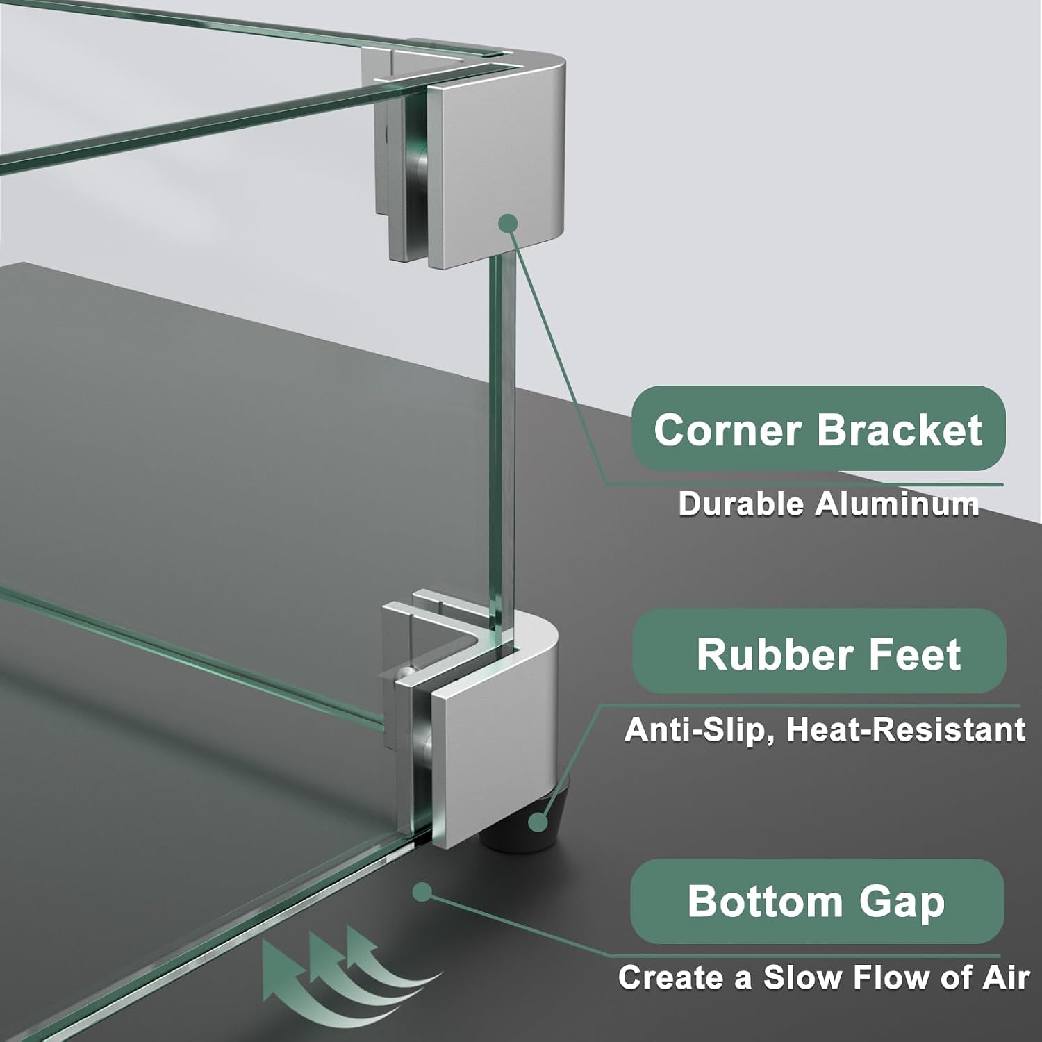 GASPRO 45 x 15.5 Inch Glass Wind Guard for Rectangular Fire Pit Table, Thick and Sturdy Tempered Glass Panel with Hard Aluminum Corner Bracket & Feet, Easy to Assemble