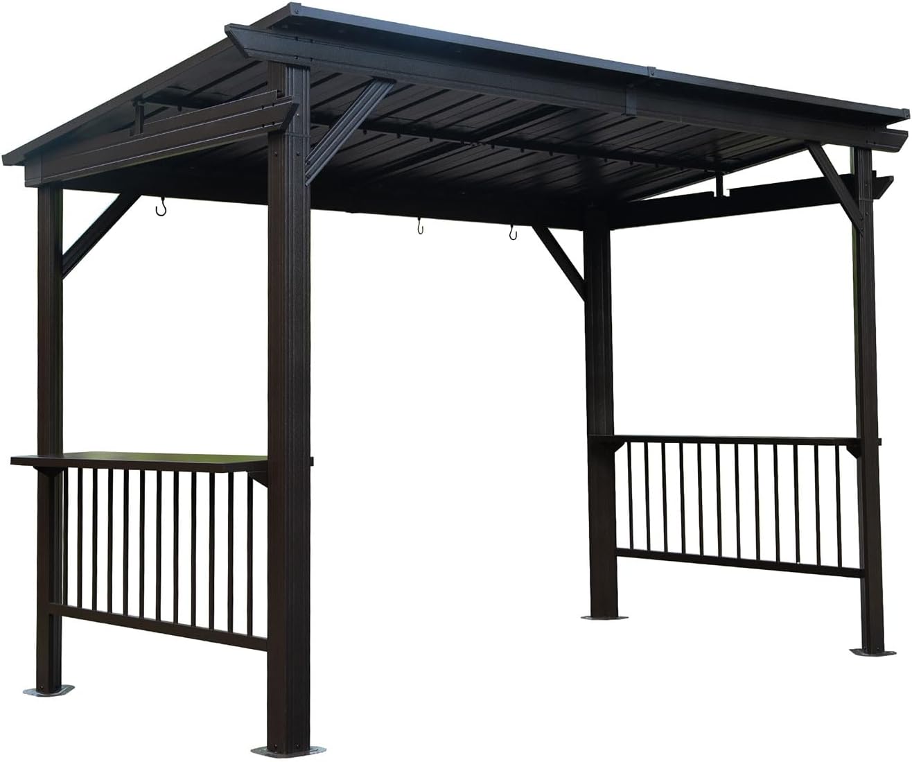 Hardtop Grill Gazebo, 2 Side Shelves & Ceiling Hooks, Permanent Outdoor BBQ Canopy with Galvanized Steel Roof, Metal All-Steel Frame for Patio, Backyard, Deck, Lawn, (Gray, 6.5x12FT Sloping Roof)
