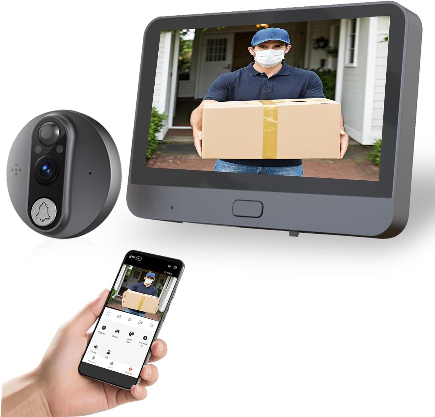 WiFi Video Doorbell for Apartment,Peephole Camera with 4.3' LCD Display,1080P, 120° Wide Angle, Night Vision,Motion Detection,2-Way Audio,Digital Peephole veiwer,Smart Life App Compatible