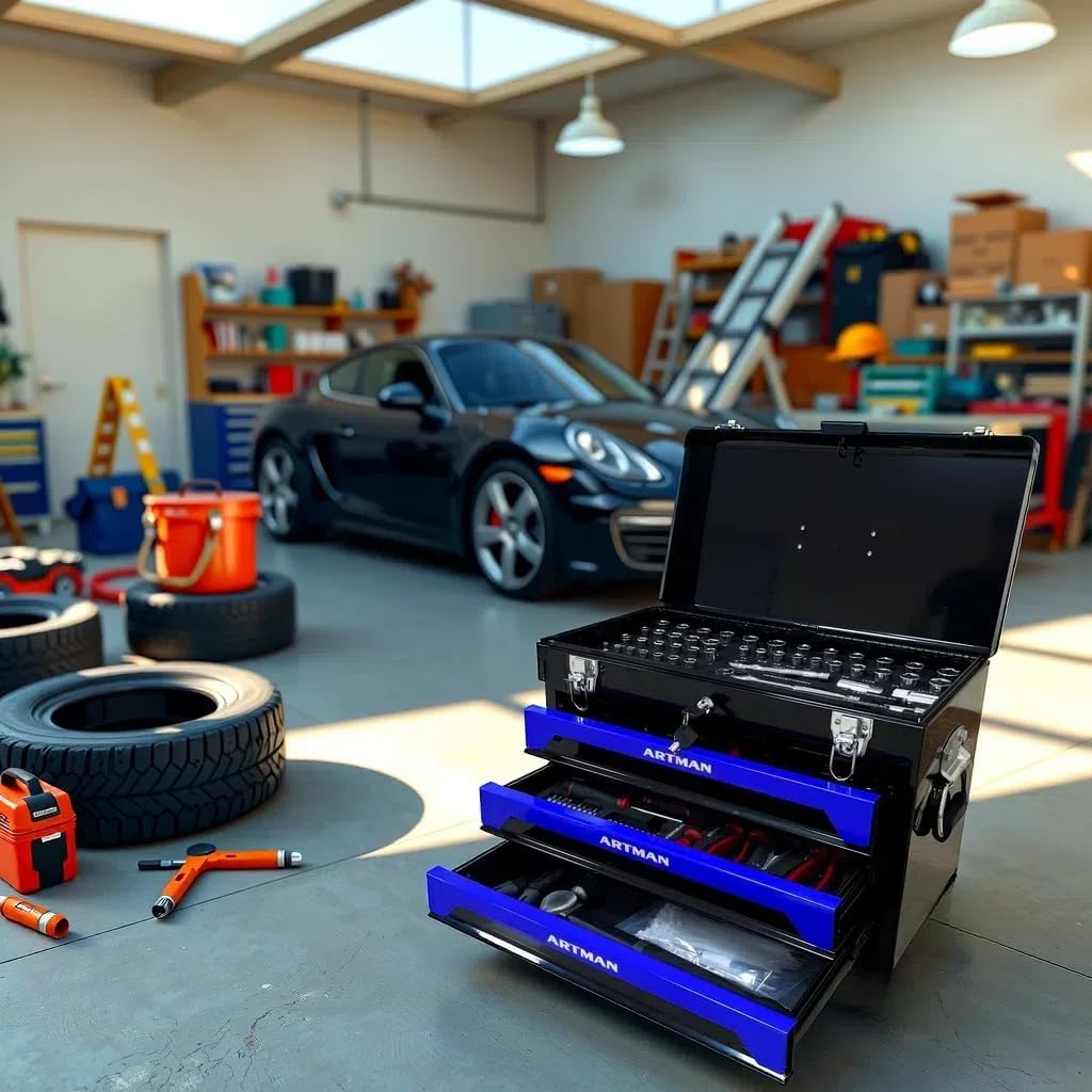 Mini Tool Box, Key Locking System with Tool Set, Portable Steel Tool Box with Drawers, Small Toolbox for Organizing Tools in Garage, Home, Warehouse