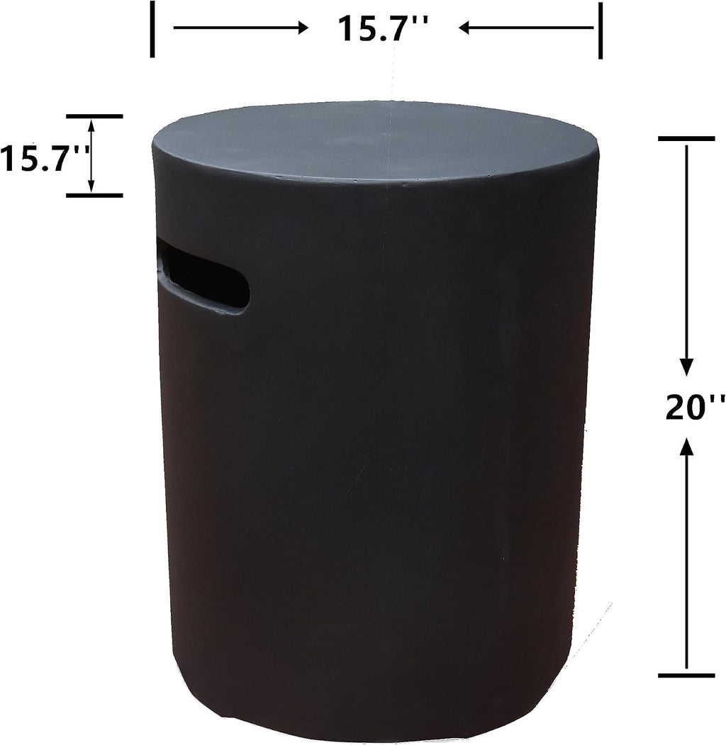 AMS Fireplace | Elementi 20lb Propane Tank Cover (Cylinder Smooth - Black) | GFRC, Black Color, Round Shape, Size - 15.7 x 15.7 x 20 inches | Suited for Propane Tank Fire Pit