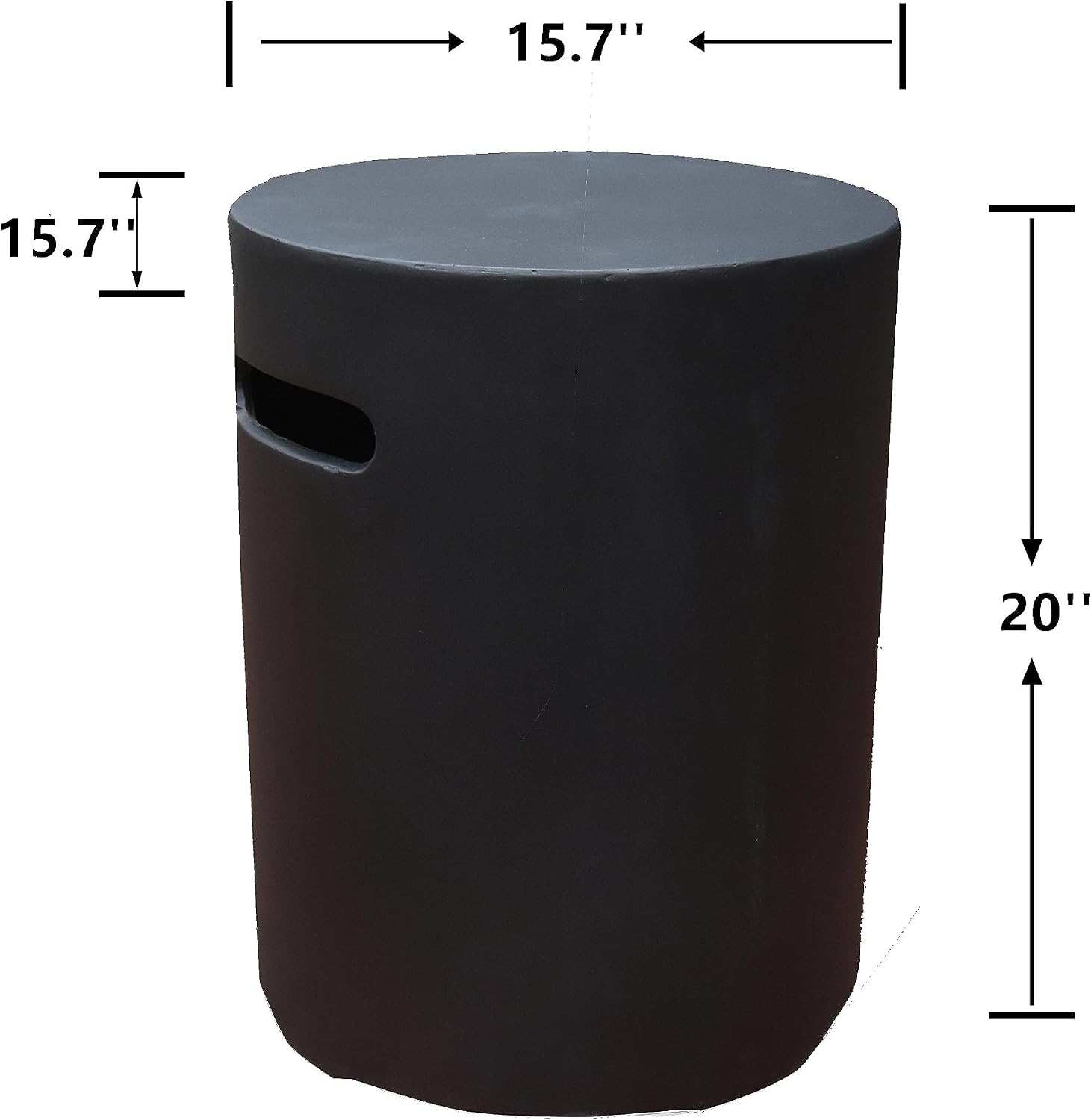 AMS Fireplace | Elementi 20lb Propane Tank Cover (Cylinder Smooth - Black) | GFRC, Black Color, Round Shape, Size - 15.7 x 15.7 x 20 inches | Suited for Propane Tank Fire Pit
