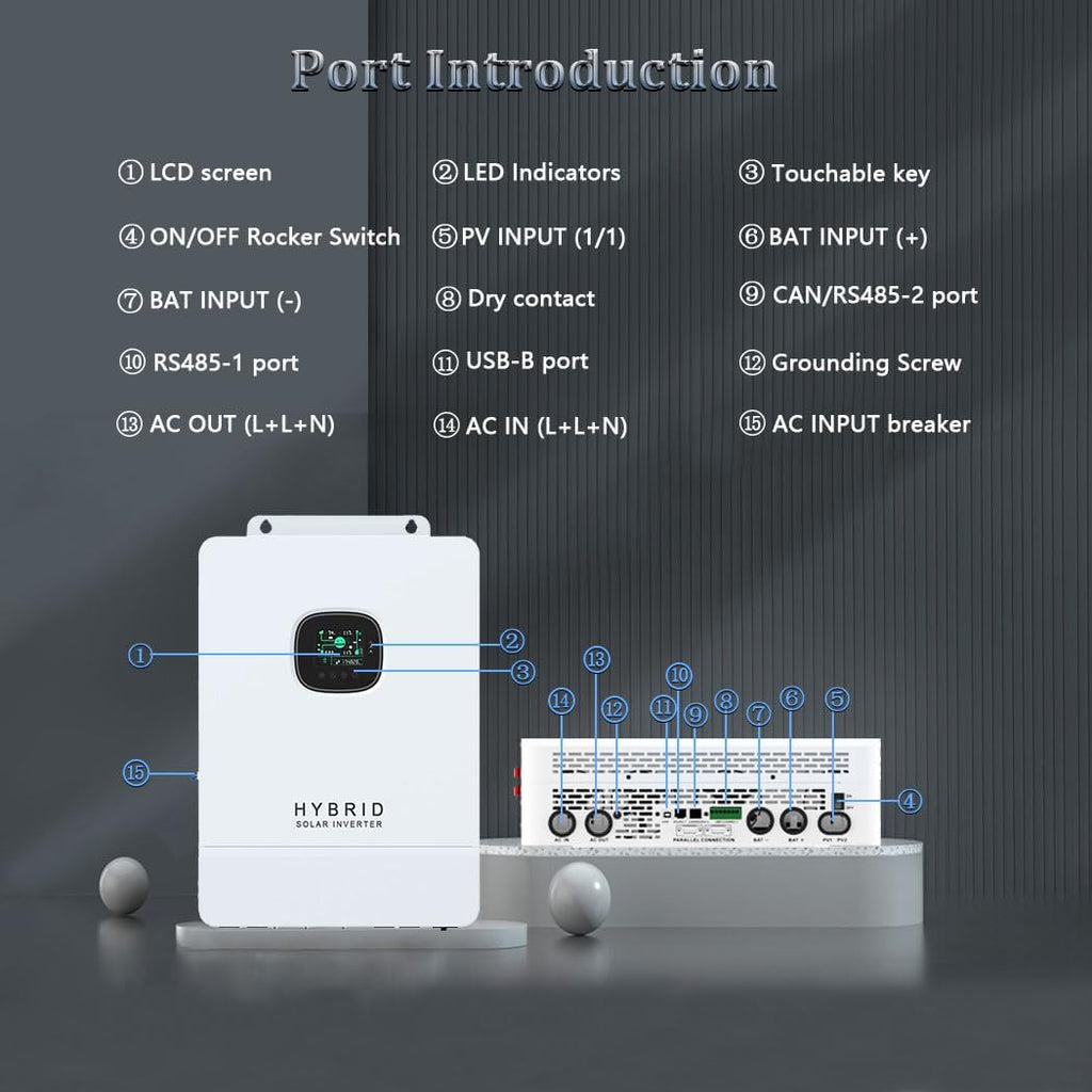 Y&H 10KW 48V Solar Inverter UL1741, 120V/240V Single/Split-Phase, with 200A MPPT Charging 11KW PV, Battery-Free & Hybrid UPS, Pure Sine 20KW Peak, Parallel Capable, CAN-BMS-Wi-Fi, Off-Grid Home RV ESS