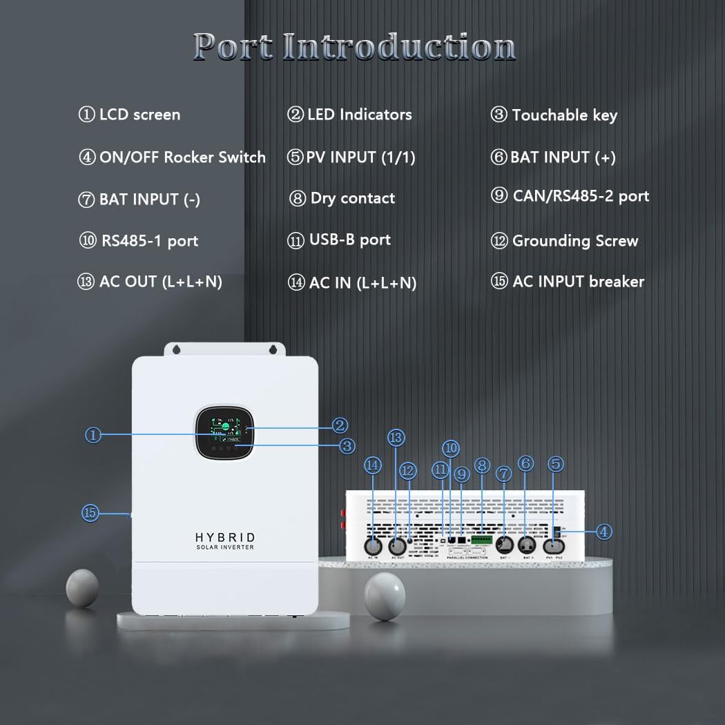 Y&H 10KW 48V Solar Inverter UL1741, 120V/240V Single/Split-Phase, with 200A MPPT Charging 11KW PV, Battery-Free & Hybrid UPS, Pure Sine 20KW Peak, Parallel Capable, CAN-BMS-Wi-Fi, Off-Grid Home RV ESS