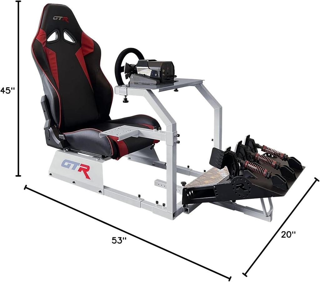 GTR Simulator GTA Model Silver Frame with Adjustable Leatherette Racing Seat Gaming Simulator Cockpit Chair | RS30 Wheel | V3 Pedal Setup (GTA with RS30 Wheel & V3 3-Pedal Setup)