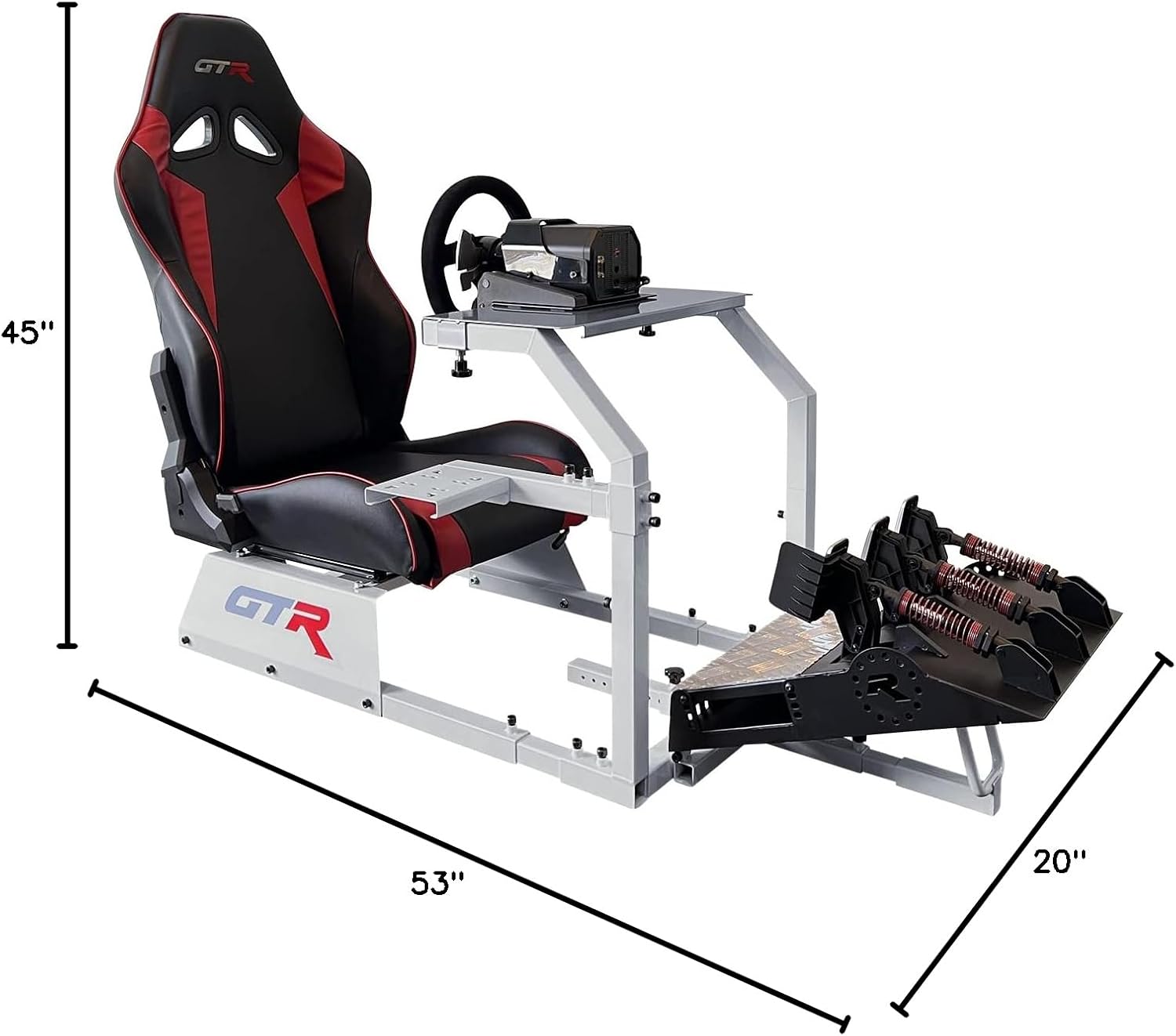 GTR Simulator GTA Model Silver Frame with Adjustable Leatherette Racing Seat Gaming Simulator Cockpit Chair | RS30 Wheel | V3 Pedal Setup (GTA with RS30 Wheel & V3 3-Pedal Setup)