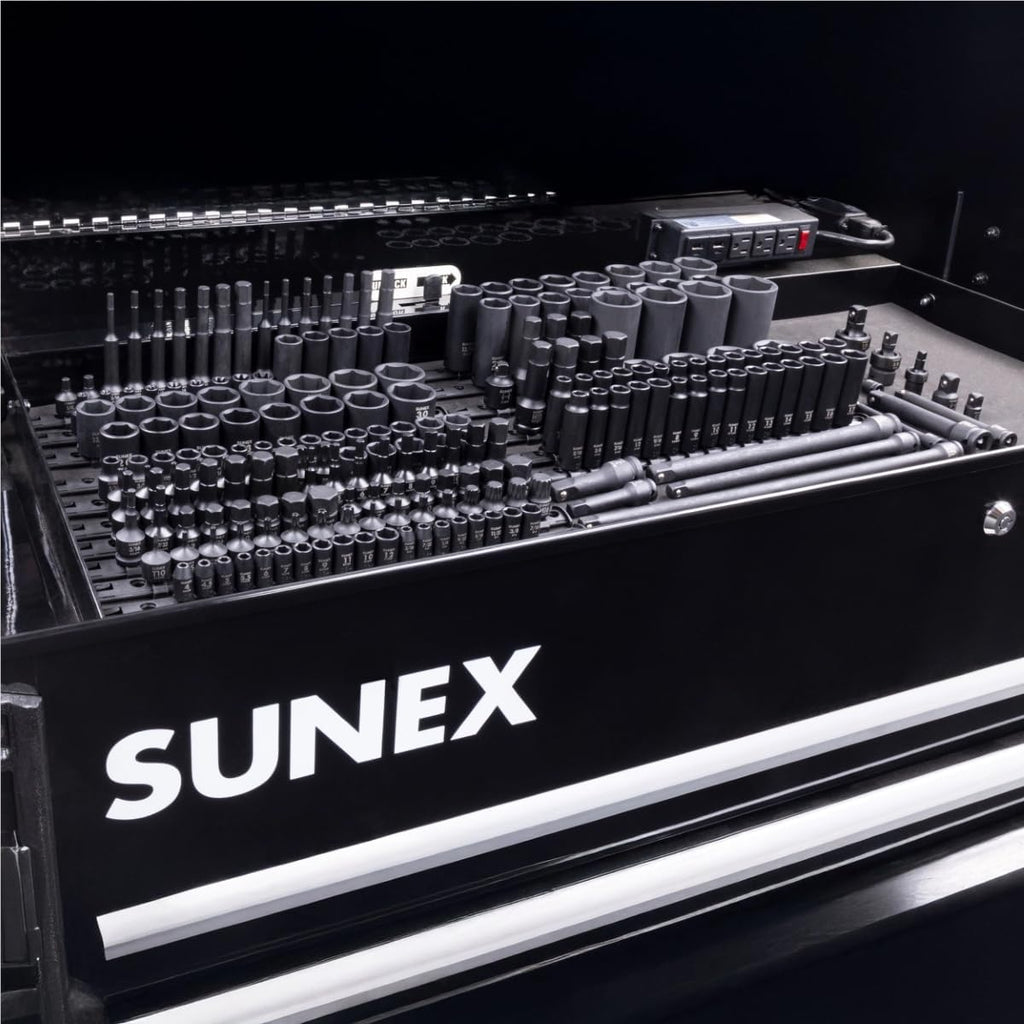 SUNEX 10222 1/4', 3/8' & 1/2' Drive SAE & Metric 6 Point Standard & Deep with Star (E and Tamperproof), Triple Square, & Hex Bit, 222-Piece