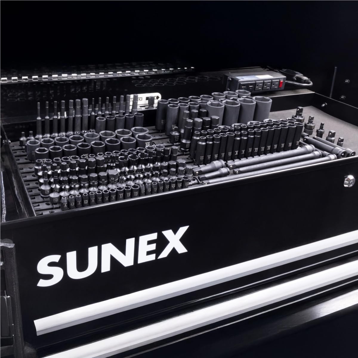SUNEX 10222 1/4', 3/8' & 1/2' Drive SAE & Metric 6 Point Standard & Deep with Star (E and Tamperproof), Triple Square, & Hex Bit, 222-Piece