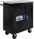 2-Door 2-Shelf Rolling Tool Chest with Stainless Steel Countertop,Tool Chest with Secure Locking System,Mobile Storage Tool Cabinet with 360°Wheels and Padded Feet,for Home,Garage(Black+Blue)