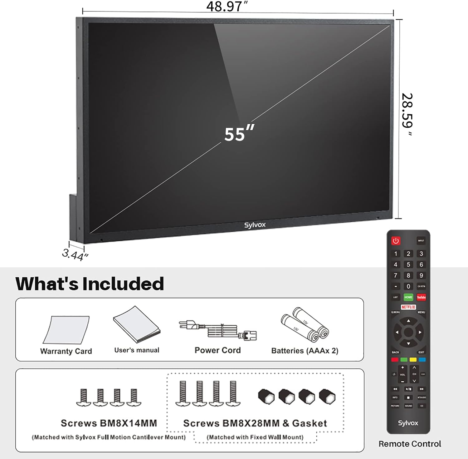 SYLVOX 55 Inch Outdoor TV, Waterproof 4K Smart TV, High Brightness,7x16(H) Commercial Grade, Supports Wireless Connection & Wi-Fi, ARC &CEC, Suitable for Partial Sun (Deck series)