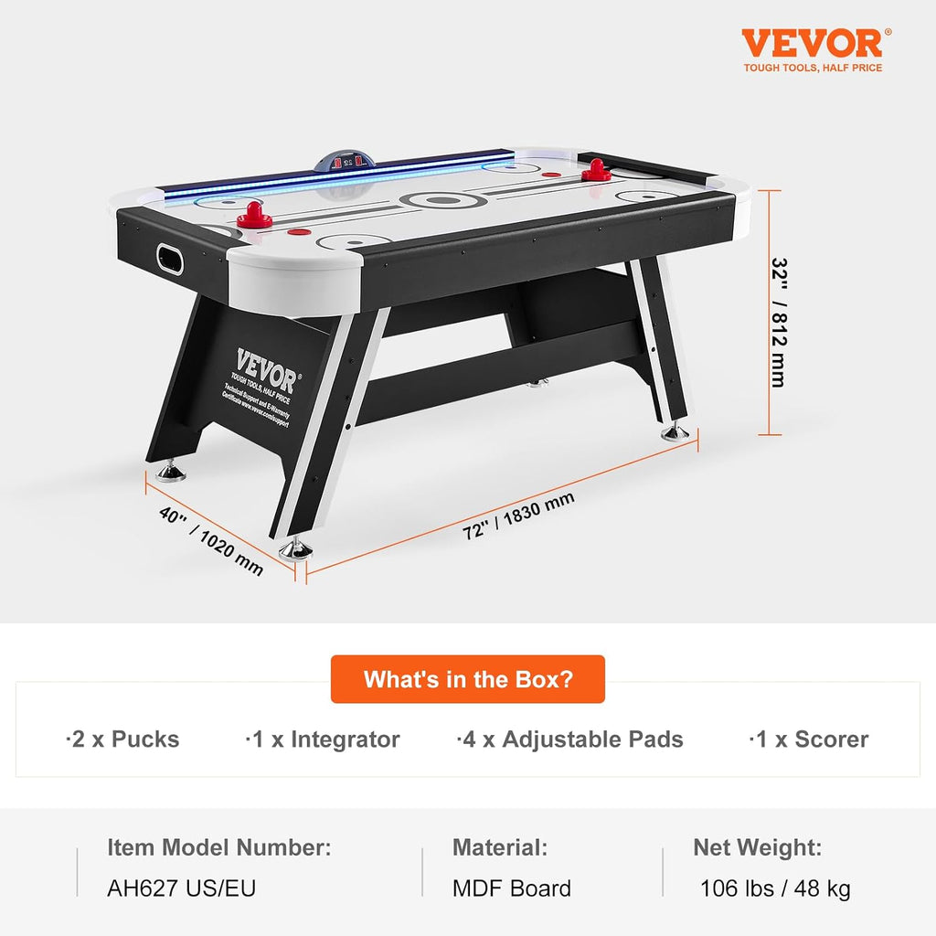 VEVOR 72' & 89' Air Hockey Tables w/LED Scoreboard, 88' 3-in-1 Multi-Game Table (Hockey/Billiards/Ping Pong) - Includes Pucks, Pushers & All Accessories for Game Room & Family | for Adult, Children, Elder