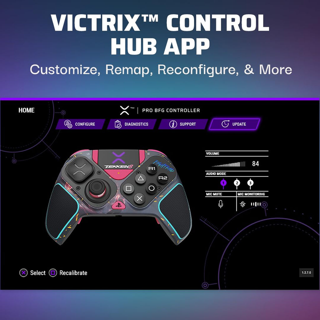 PDP Victrix Pro BFG Wireless Gaming Controller, Licensed for PlayStation, PS5/PS4/PC Gamepad, Sony 3D Audio, Modular Buttons/Triggers/Thumbstick, Customizable in App, Tekken 8 Rage Art Black/Pink/Teal