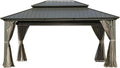 1 Pieces Outdoor Patio Canopy, Hardtop Gazebo 12x16 Gray Aluminum with Galvanized Steel Double Roof Canopy, Curtain and Netting